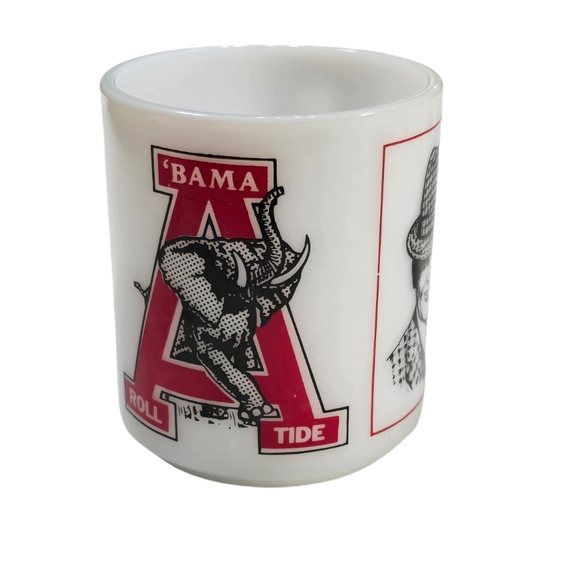RARE Vintage Alabama Crimson Roll Tide Championship Milk Glass Coffee Mug - Picture 4 of 10